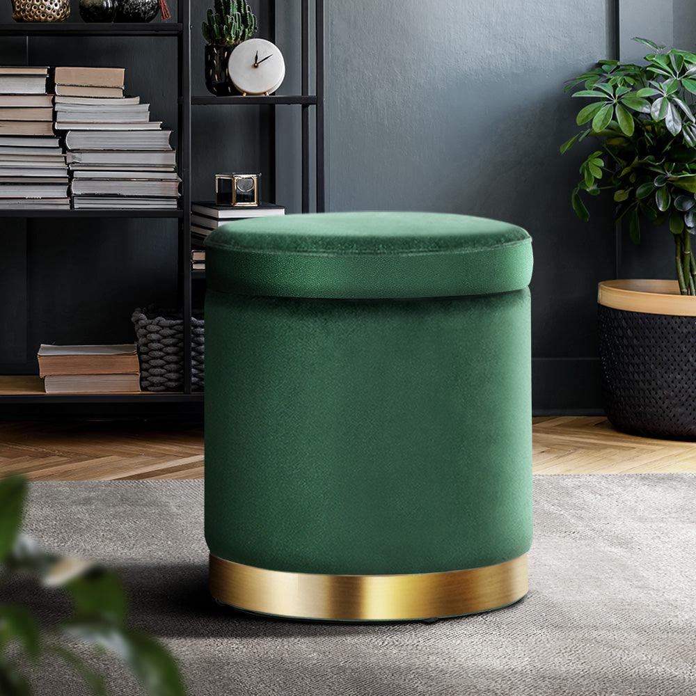 Artiss Ottoman Storage Foot Stool Round Velvet Green - Harrogates