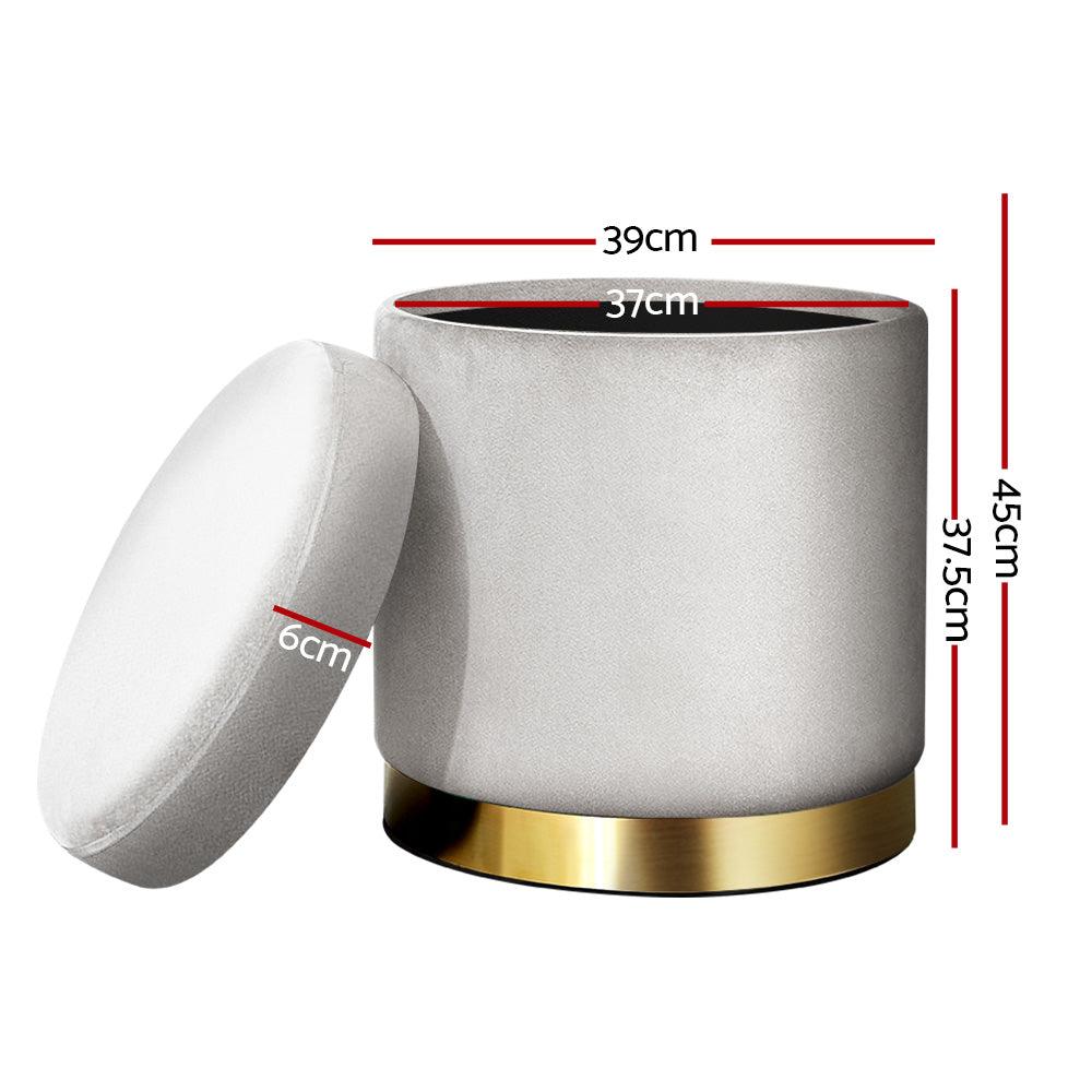 Artiss Ottoman Storage Foot Stool Round Velvet Grey - Harrogates