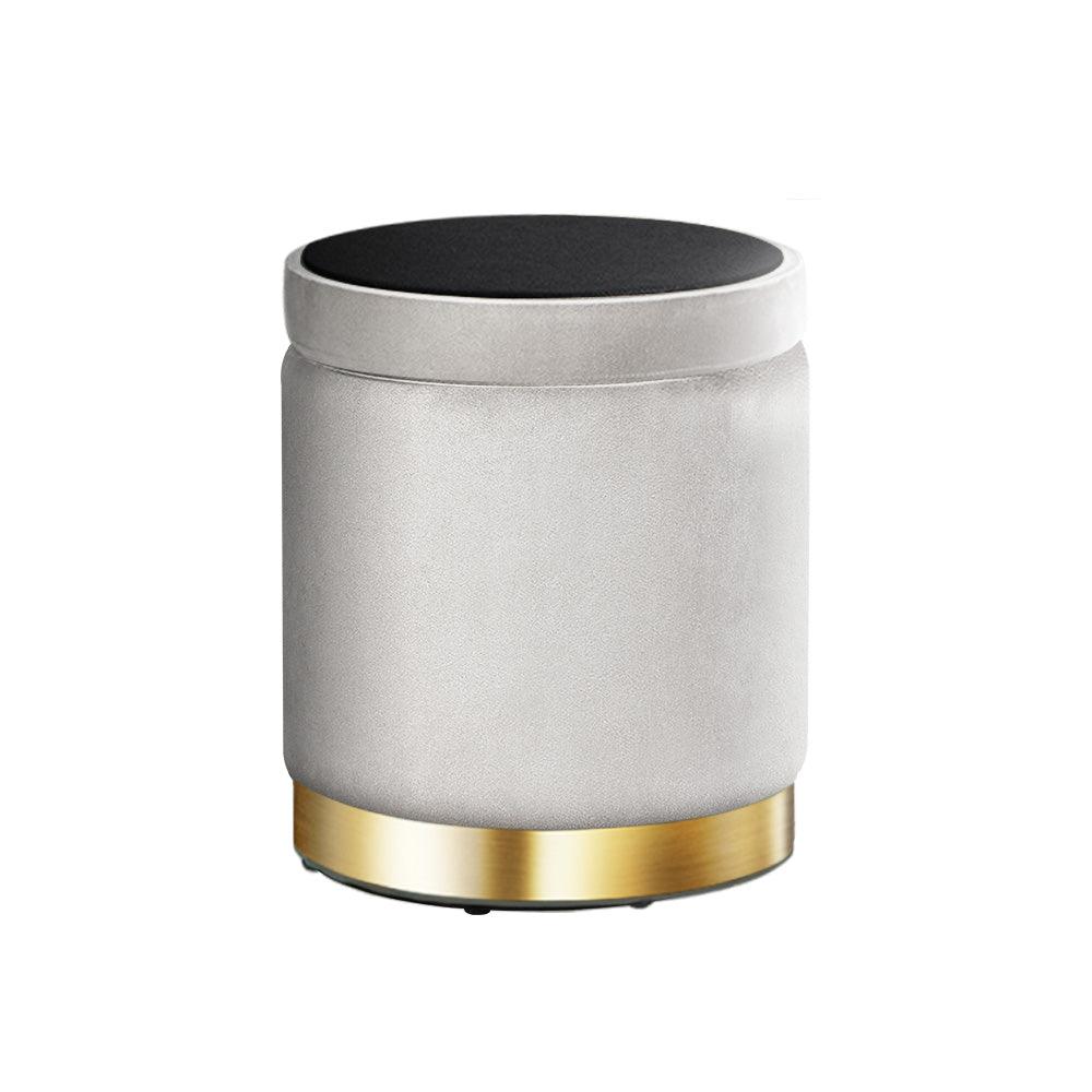 Artiss Ottoman Storage Foot Stool Round Velvet Grey - Harrogates