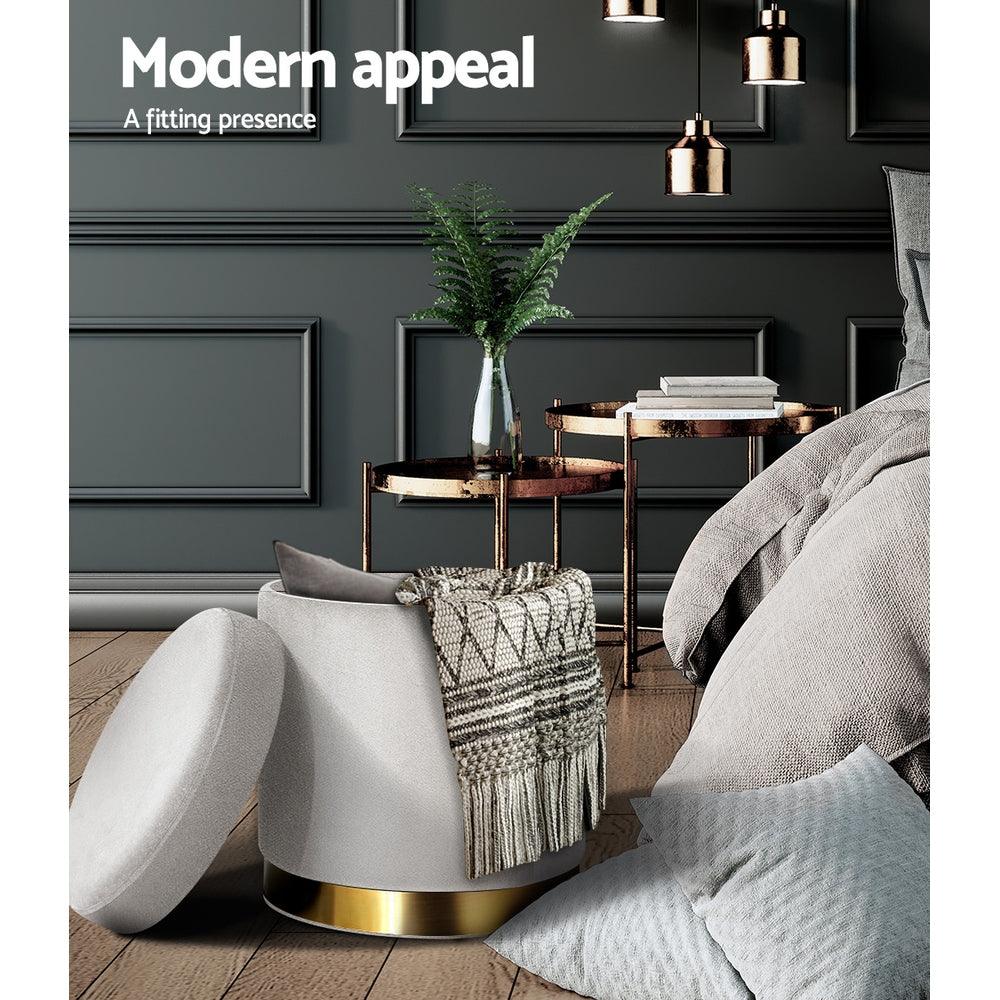 Artiss Ottoman Storage Foot Stool Round Velvet Grey - Harrogates