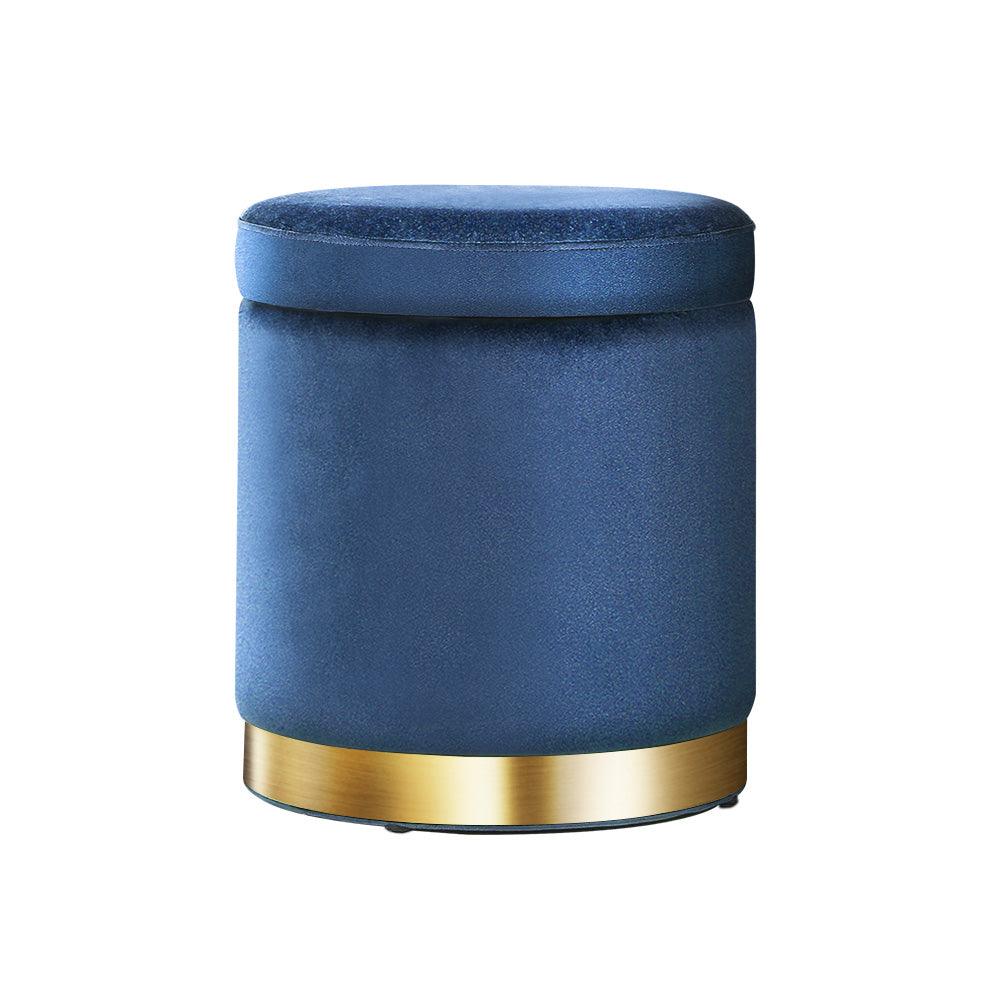 Artiss Ottoman Storage Foot Stool Round Velvet Navy - Harrogates