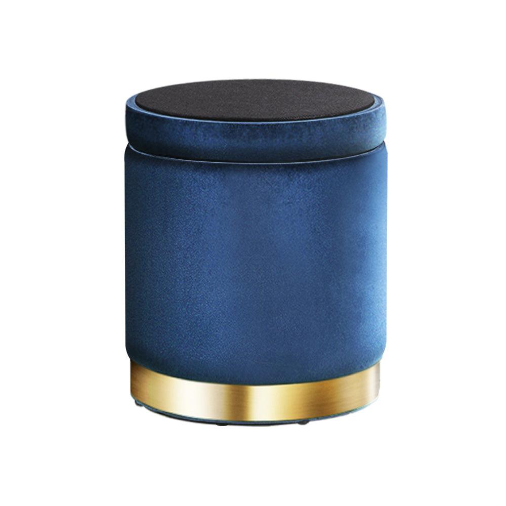 Artiss Ottoman Storage Foot Stool Round Velvet Navy - Harrogates
