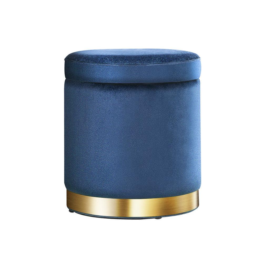 Artiss Ottoman Storage Foot Stool Round Velvet Navy - Harrogates