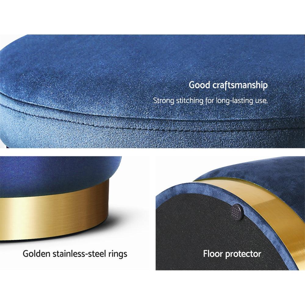 Artiss Ottoman Storage Foot Stool Round Velvet Navy - Harrogates