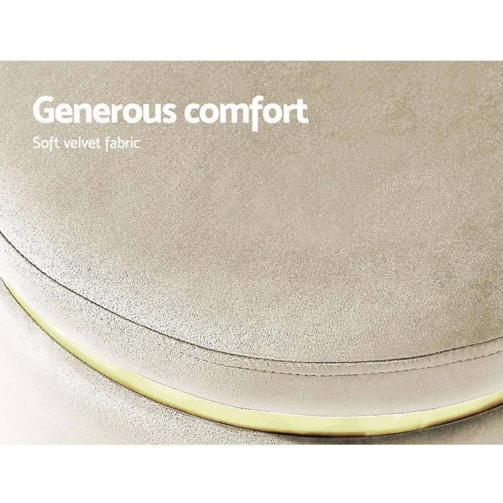 Artiss Ottoman Foot Stool Round Velvet Cream - Harrogates
