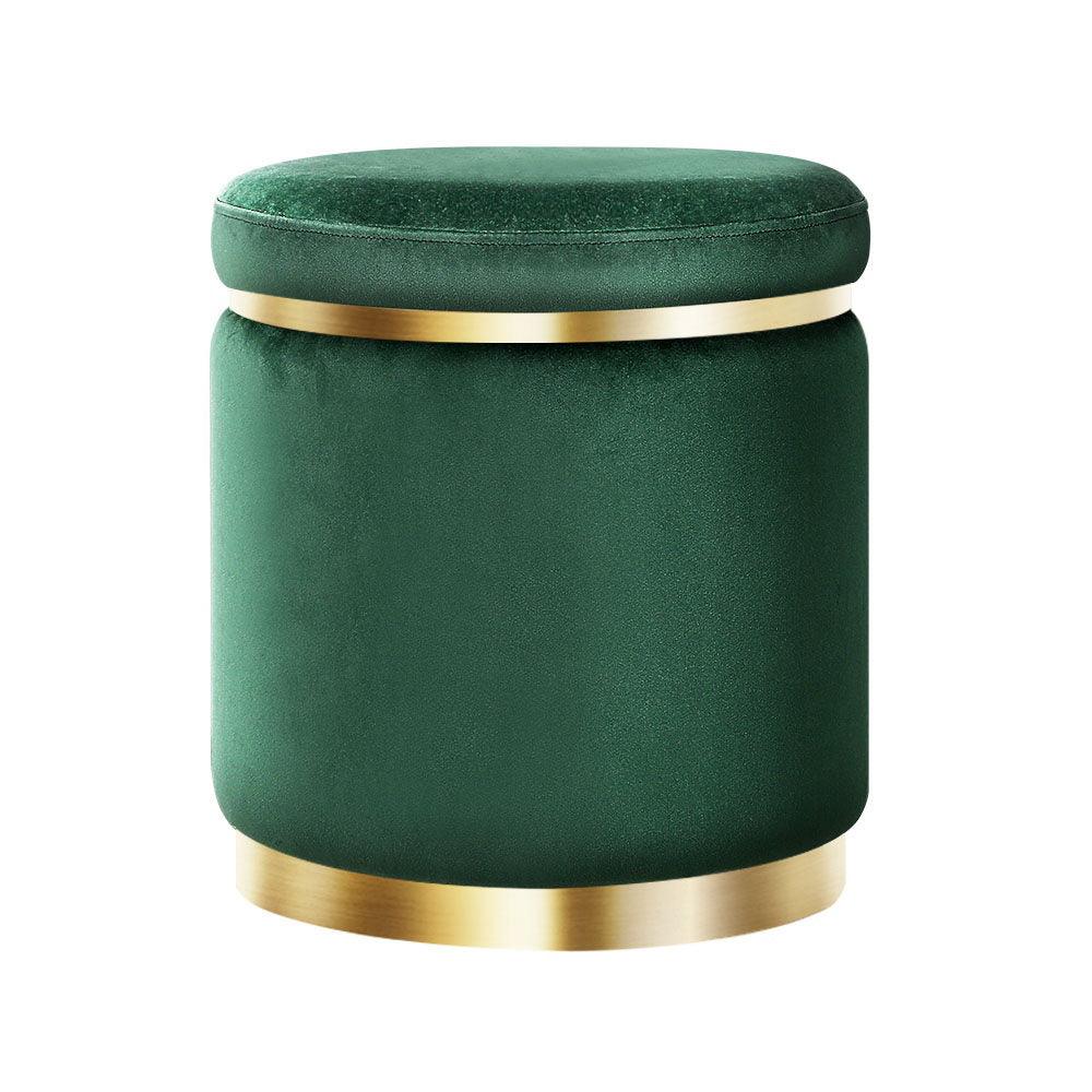 Artiss Ottoman Foot Stool Round Velvet Green - Harrogates
