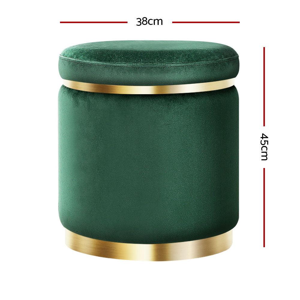 Artiss Ottoman Foot Stool Round Velvet Green - Harrogates