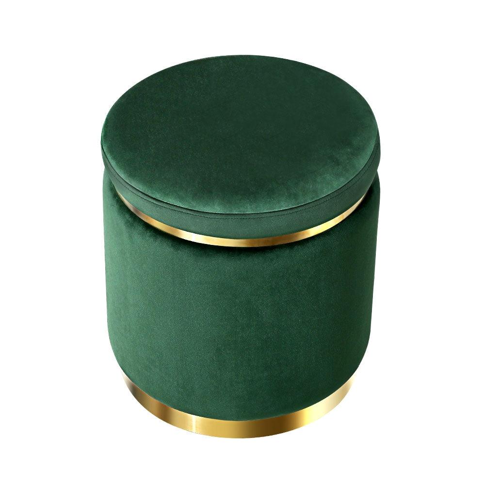 Artiss Ottoman Foot Stool Round Velvet Green - Harrogates