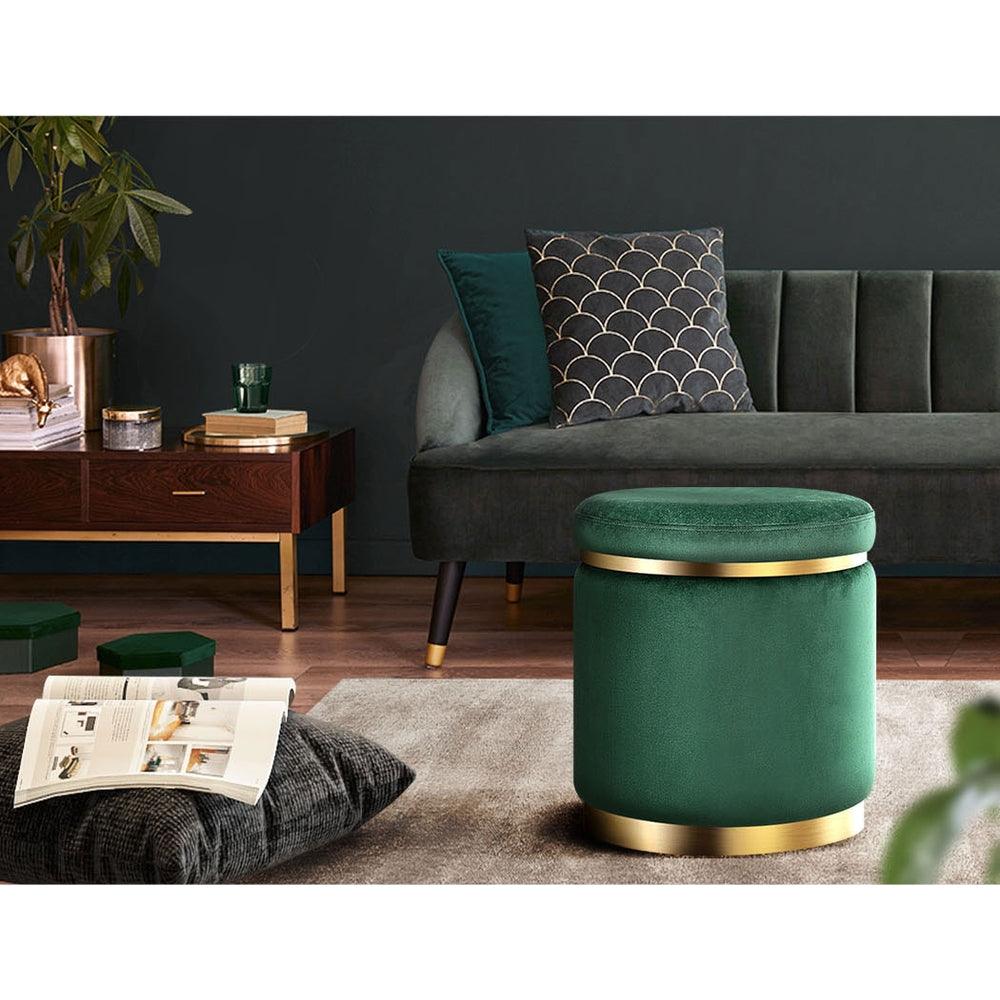 Artiss Ottoman Foot Stool Round Velvet Green - Harrogates