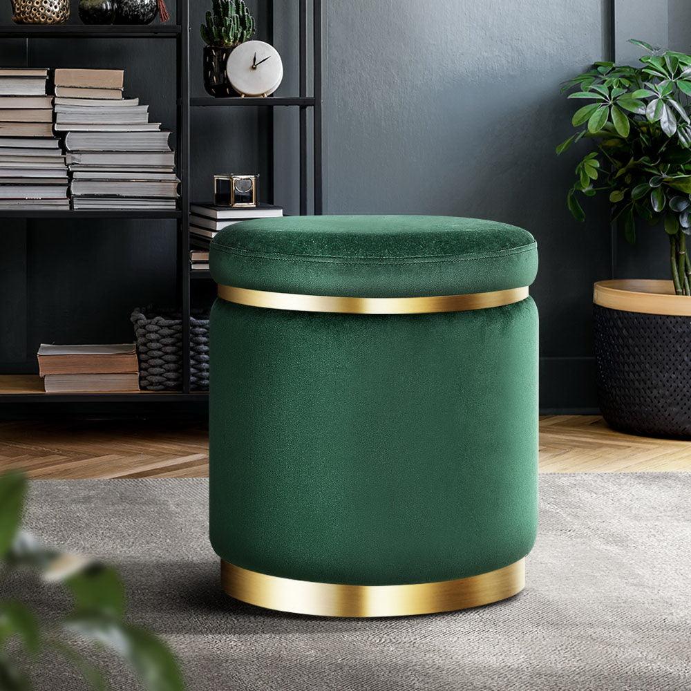 Artiss Ottoman Foot Stool Round Velvet Green - Harrogates