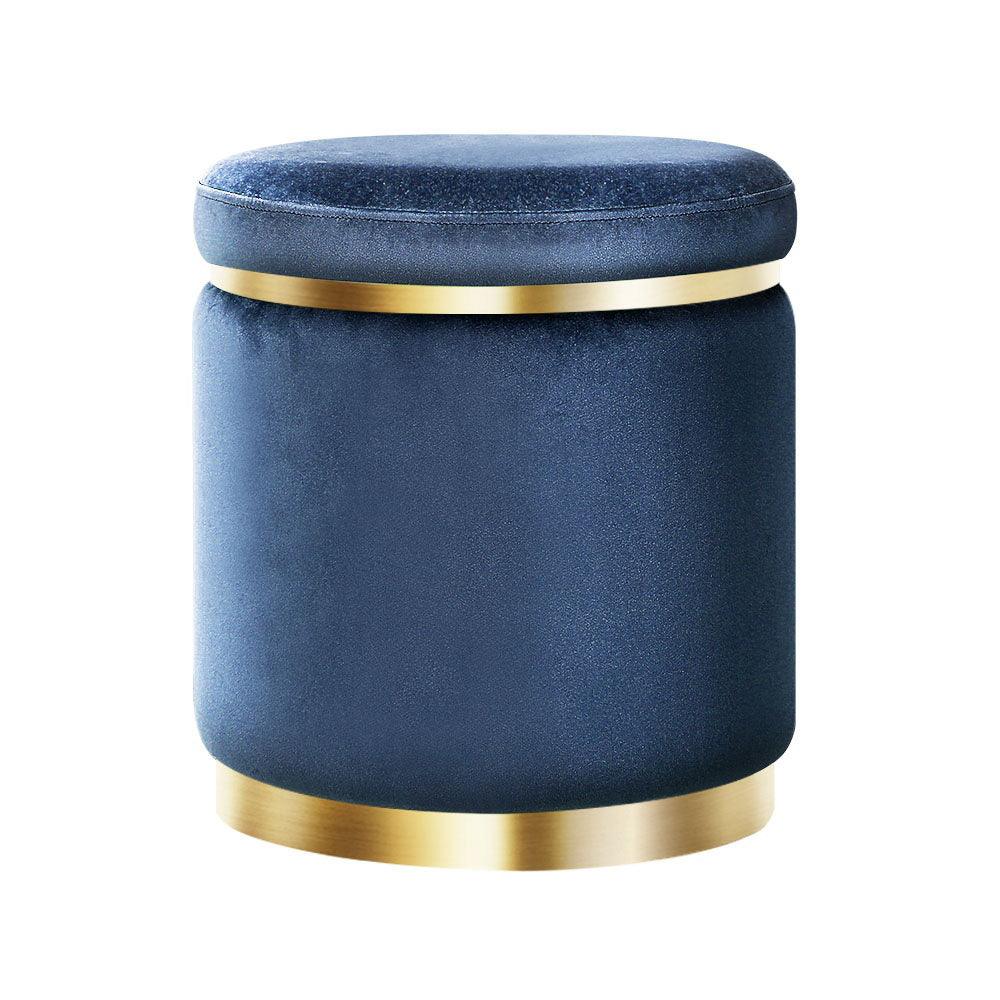 Artiss Ottoman Foot Stool Round Velvet Navy - Harrogates