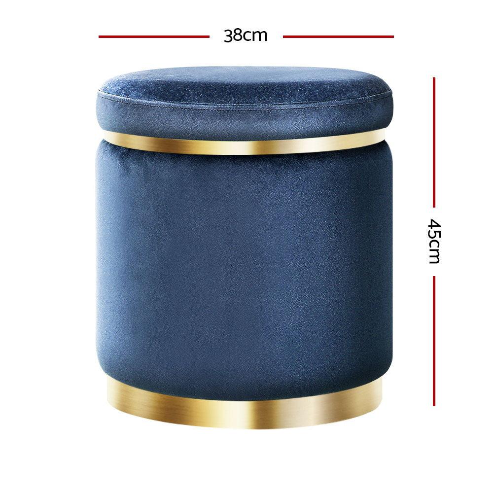 Artiss Ottoman Foot Stool Round Velvet Navy - Harrogates