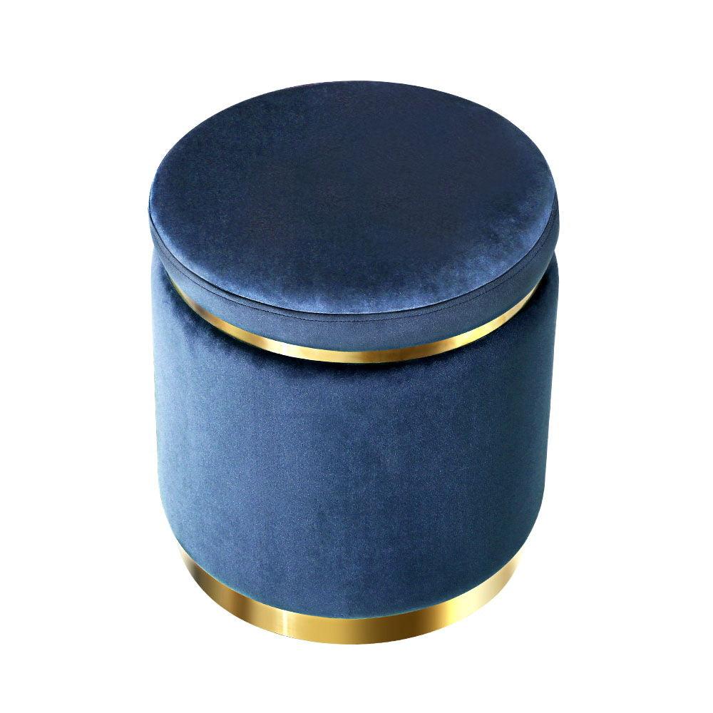 Artiss Ottoman Foot Stool Round Velvet Navy - Harrogates