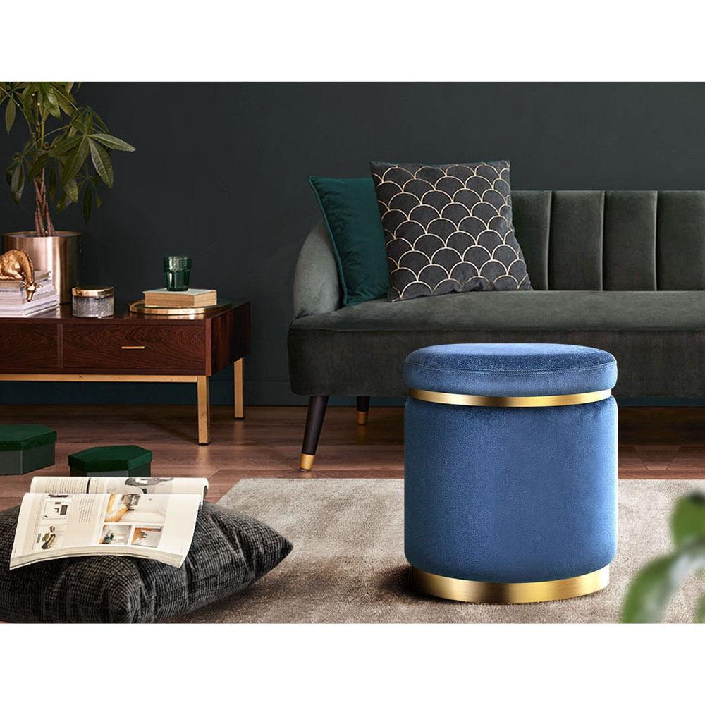 Artiss Ottoman Foot Stool Round Velvet Navy - Harrogates