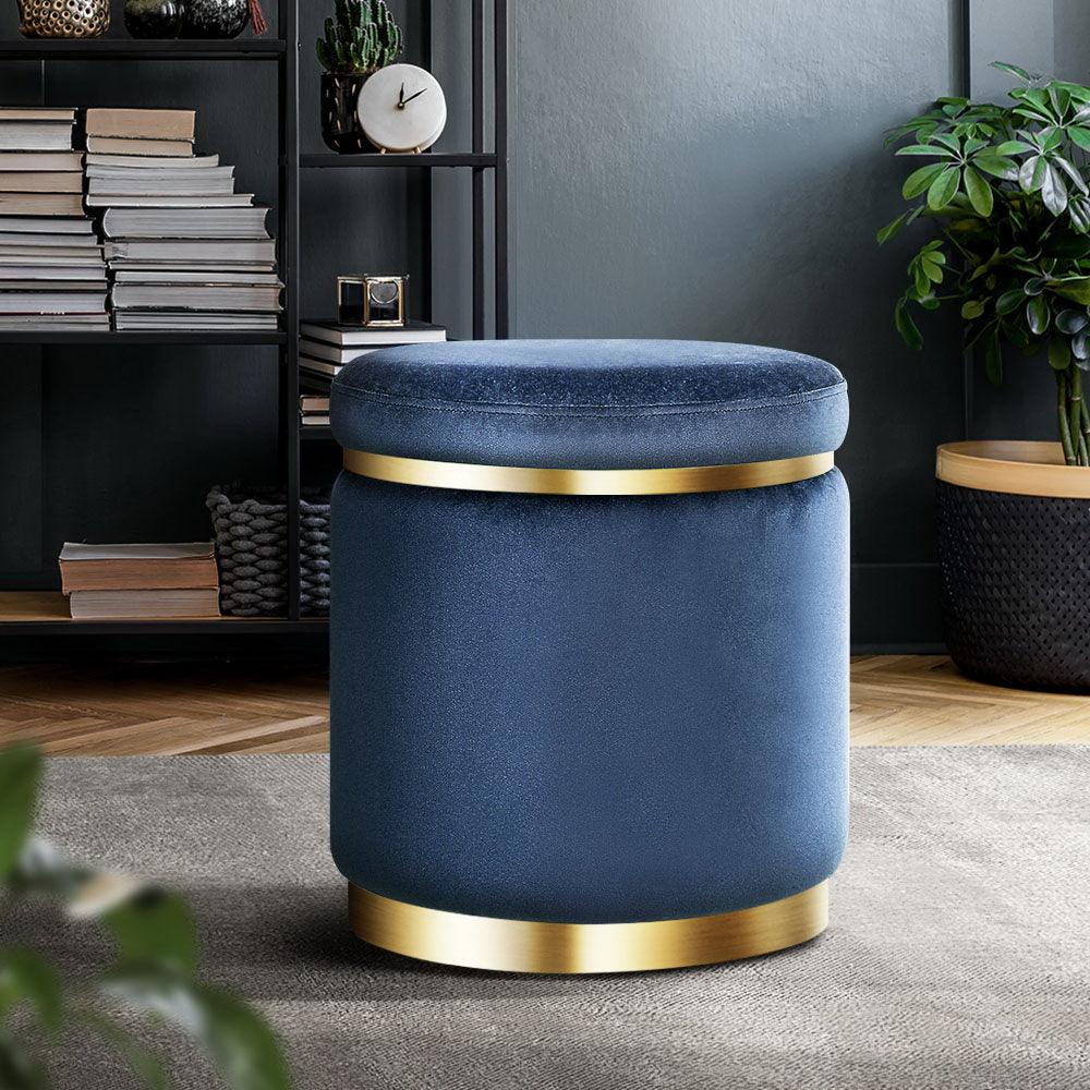 Artiss Ottoman Foot Stool Round Velvet Navy - Harrogates