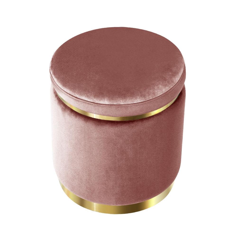 Artiss Ottoman Foot Stool Round Velvet Pink - Harrogates