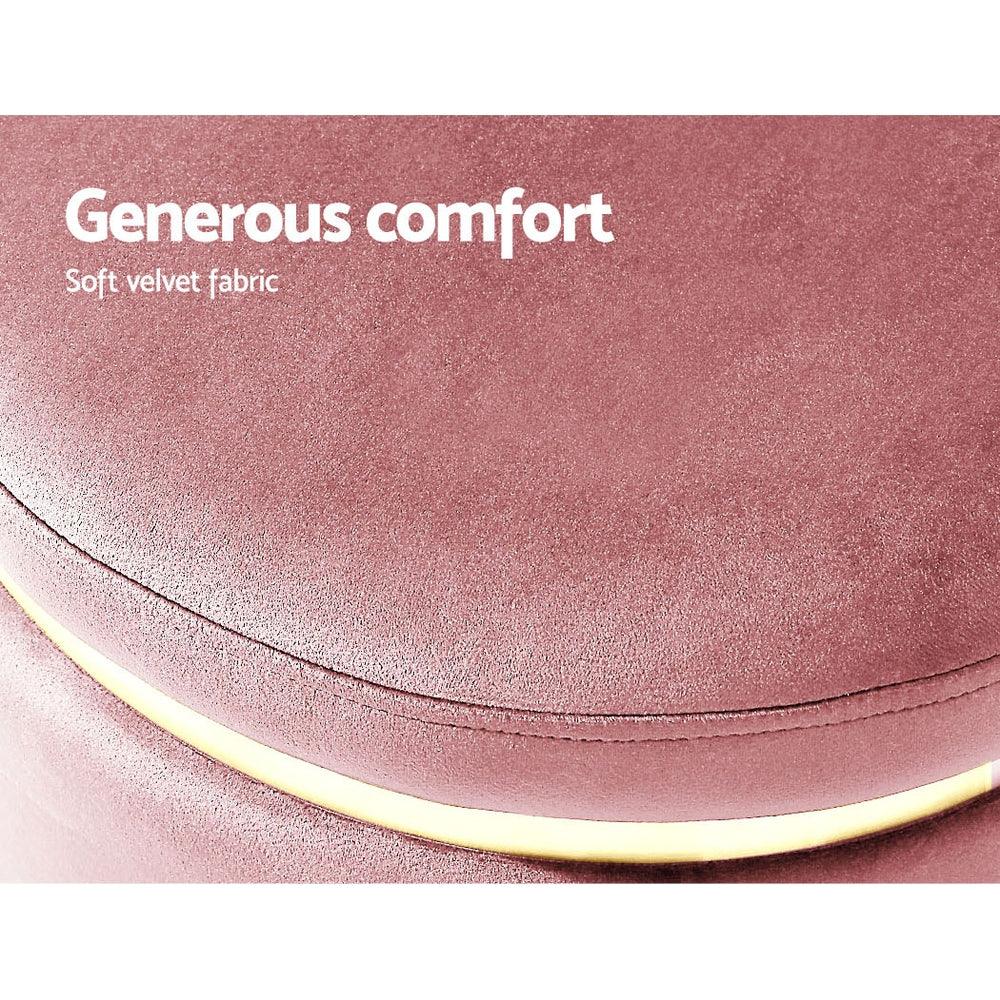 Artiss Ottoman Foot Stool Round Velvet Pink - Harrogates