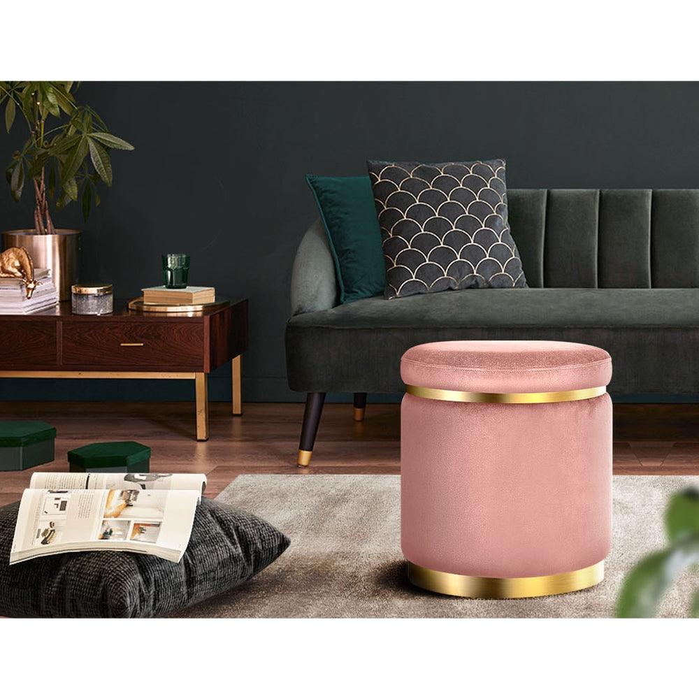 Artiss Ottoman Foot Stool Round Velvet Pink - Harrogates