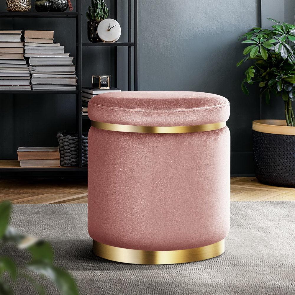 Artiss Ottoman Foot Stool Round Velvet Pink - Harrogates
