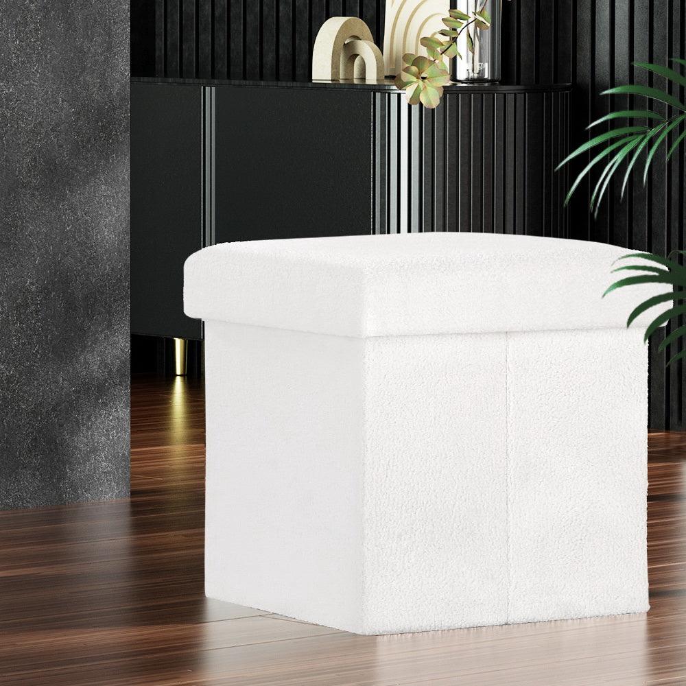 Artiss Ottoman Storage Foot Stool Vanity Square Teddy - Harrogates