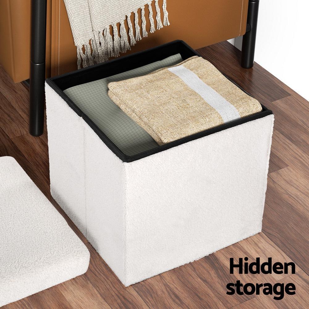 Artiss Ottoman Storage Foot Stool Vanity Square Teddy - Harrogates