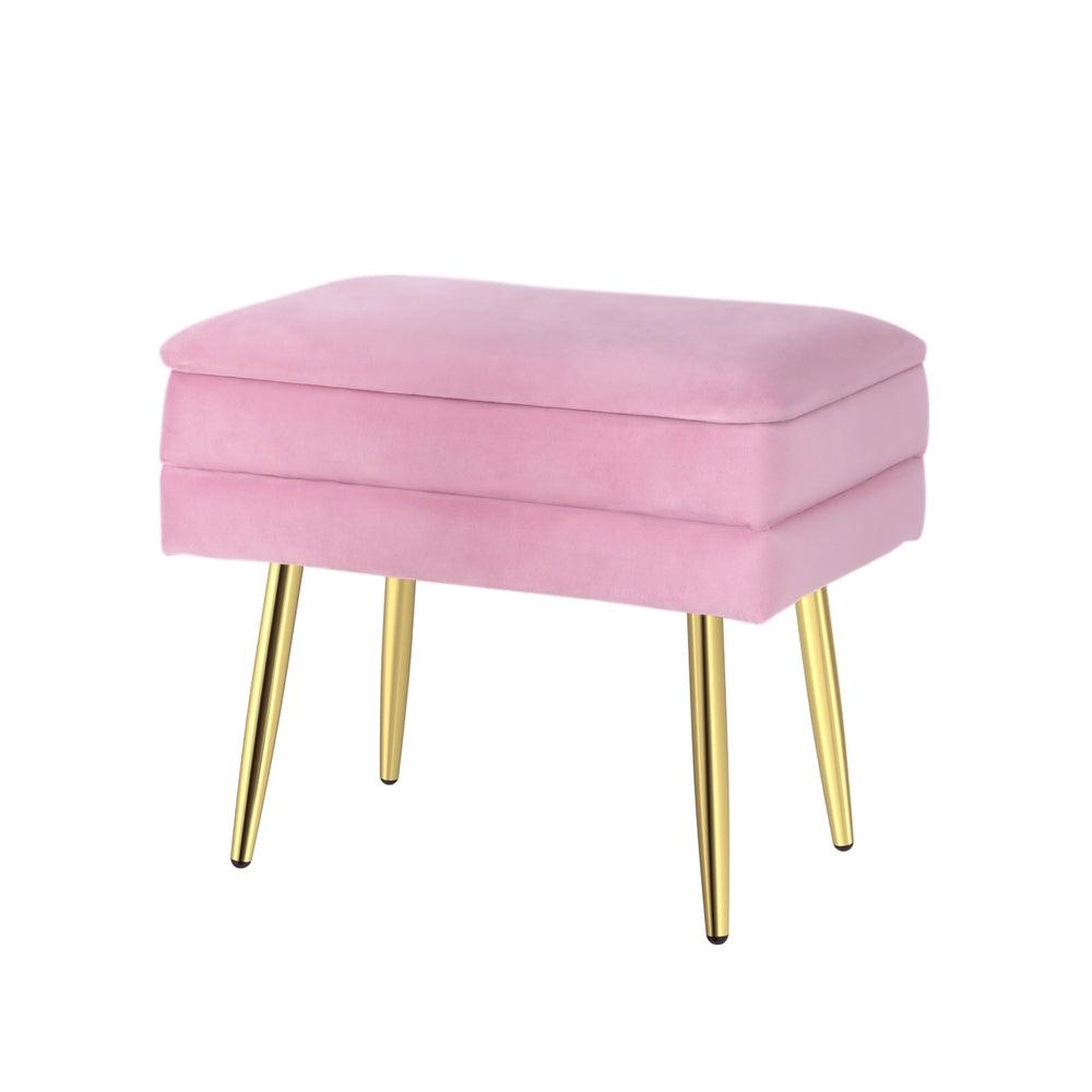 Artiss Ottoman Storage Foot Stool Vanity Velvet Pink - Harrogates