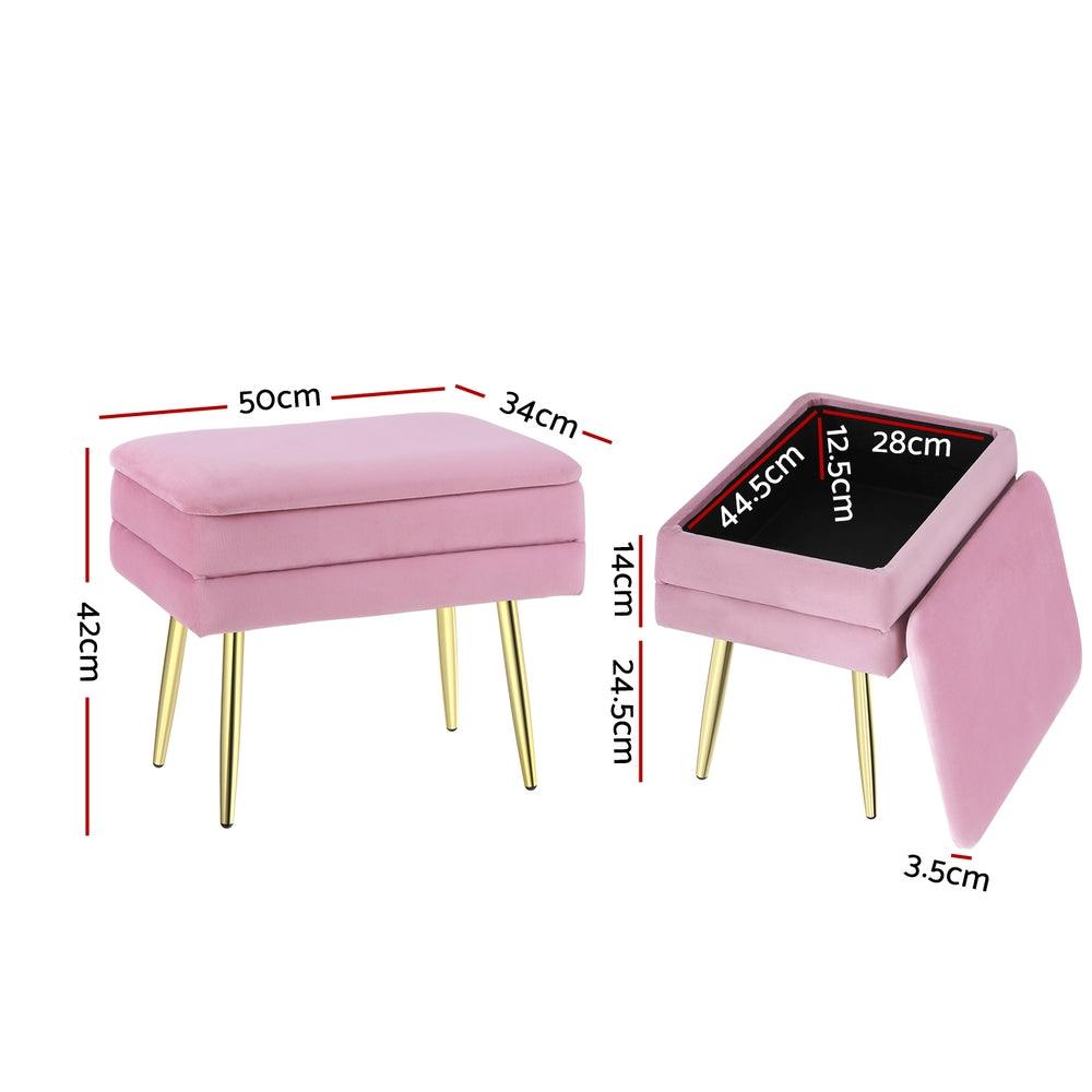 Artiss Ottoman Storage Foot Stool Vanity Velvet Pink - Harrogates