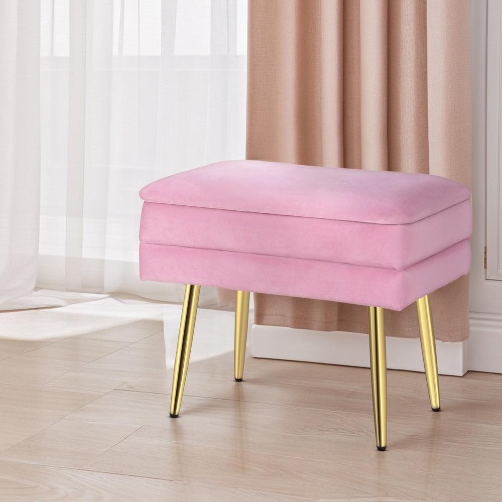 Artiss Ottoman Storage Foot Stool Vanity Velvet Pink - Harrogates