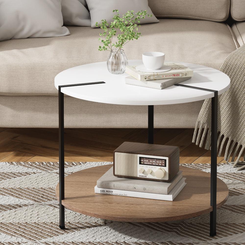 Artiss Coffee Table Side Table Round White Cedric - Harrogates
