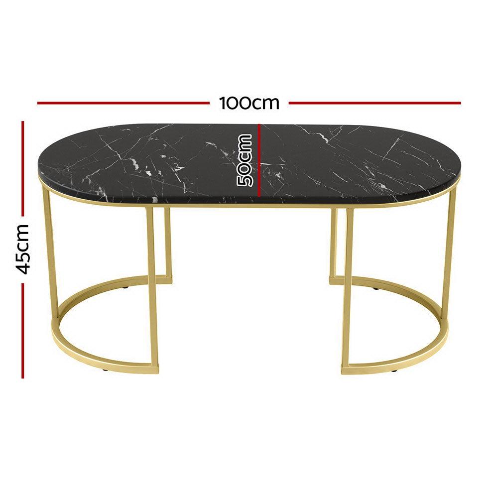 Artiss Coffee Table Marble Effect Black - Harrogates