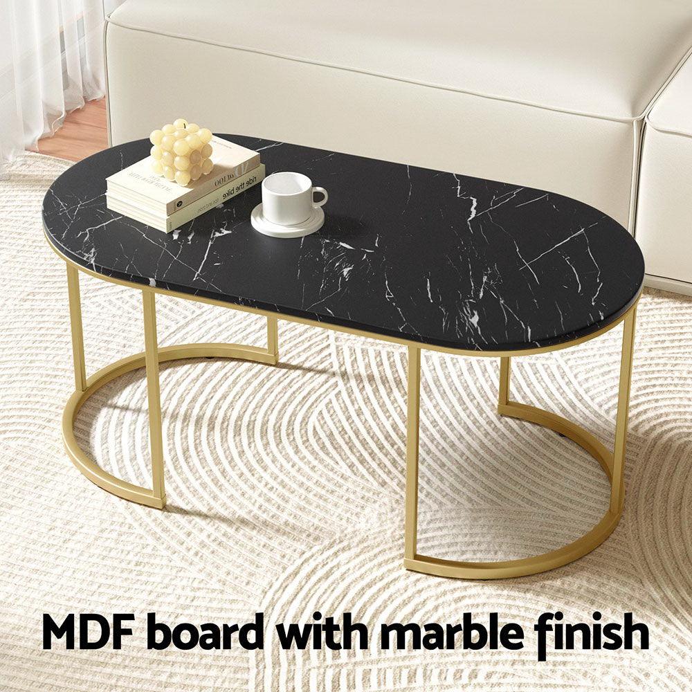 Artiss Coffee Table Marble Effect Black - Harrogates