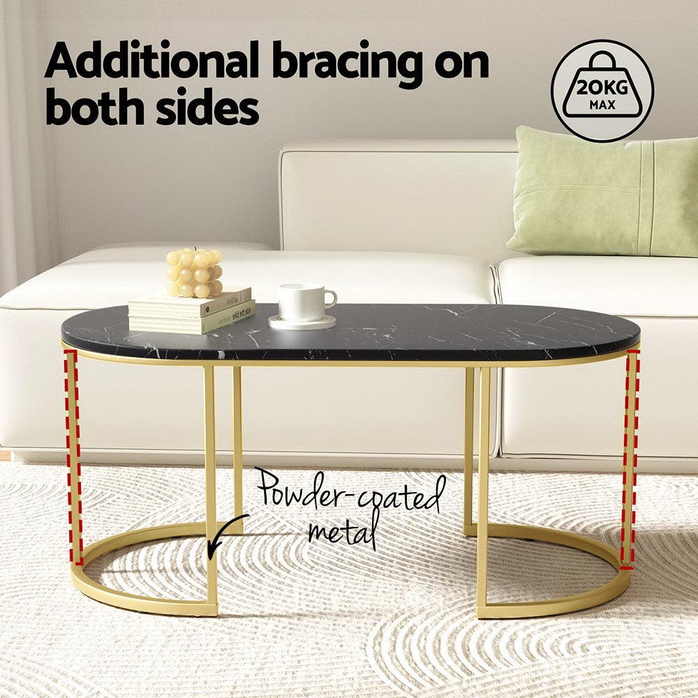 Artiss Coffee Table Marble Effect Black - Harrogates