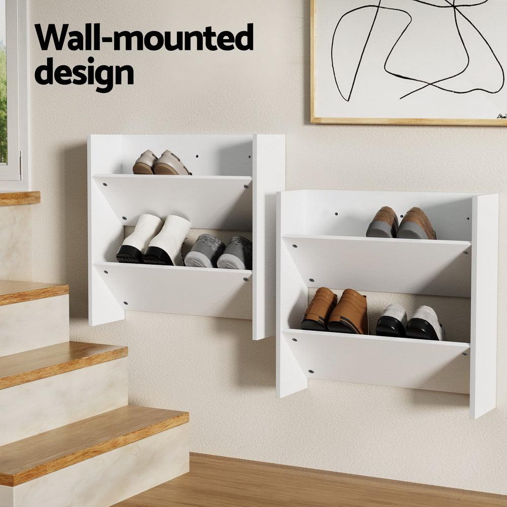 Artiss Shoe Rack 2-tier 12 Pairs Wall Mounted x2 - White - Harrogates