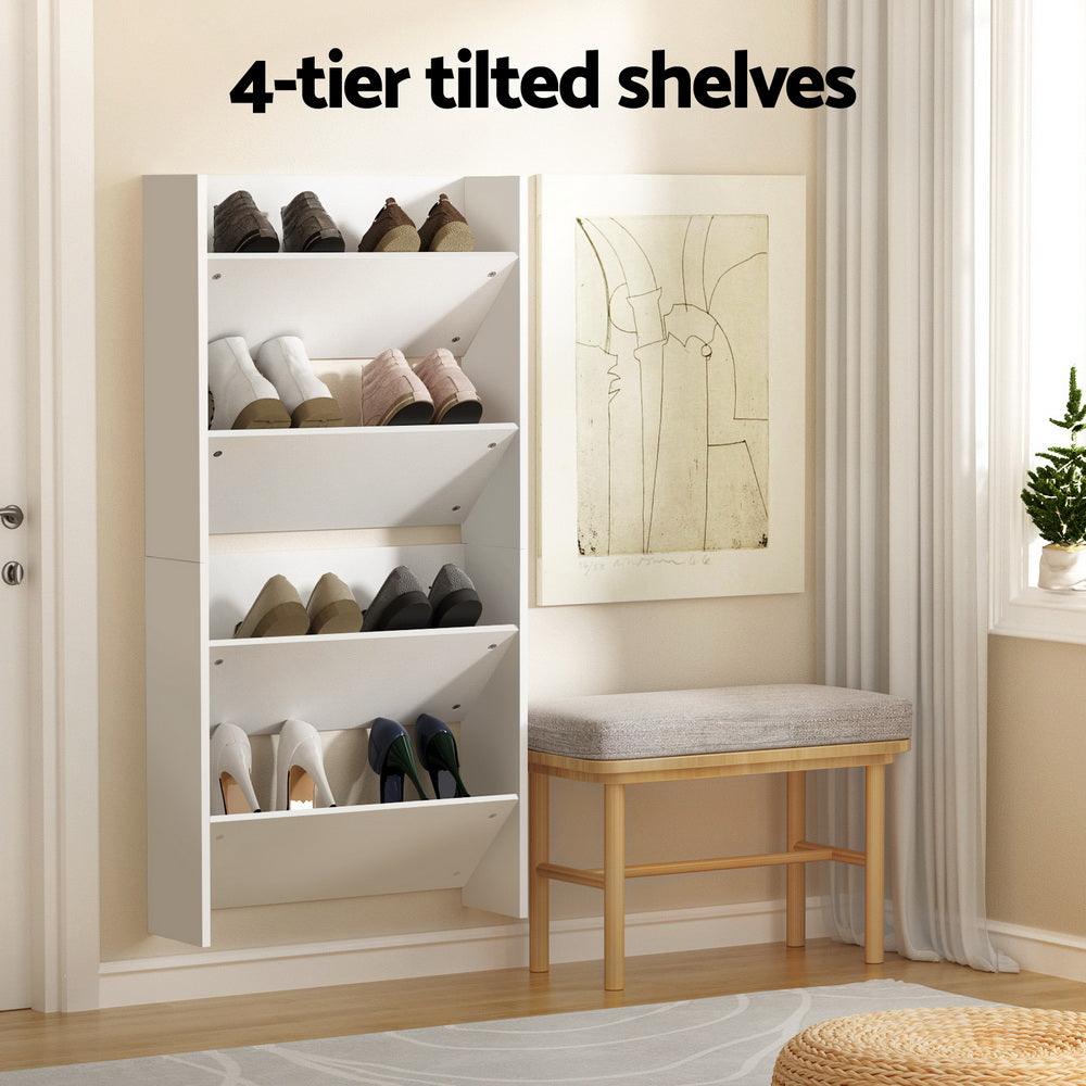 Artiss Shoe Rack 2-tier 12 Pairs Wall Mounted x2 - White - Harrogates