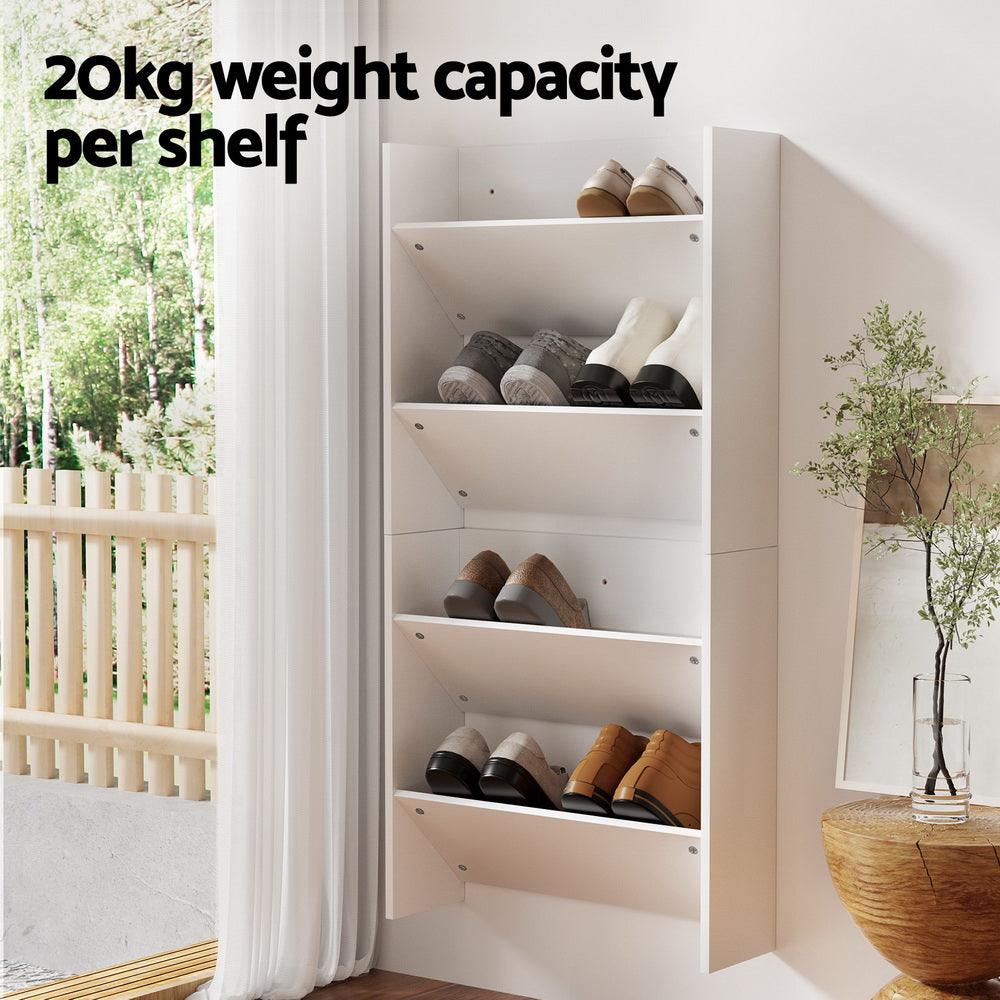 Artiss Shoe Rack 2-tier 12 Pairs Wall Mounted x2 - White - Harrogates