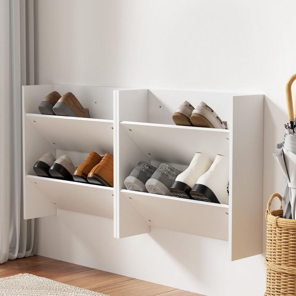 Artiss Shoe Rack 2-tier 12 Pairs Wall Mounted x2 - White - Harrogates