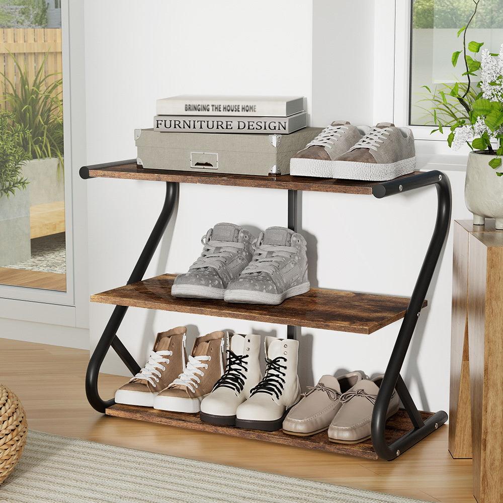 Artiss Shoe Rack Cabinet Shoe Storage Stand 3 Tiers Black - Harrogates