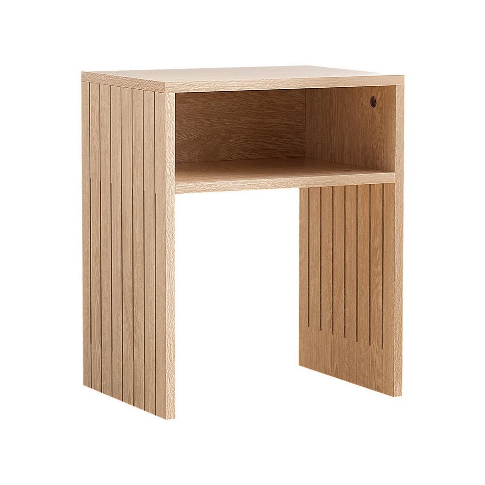 Artiss Coffee Table Storage Shelf Fluted Side Pine - Harrogates
