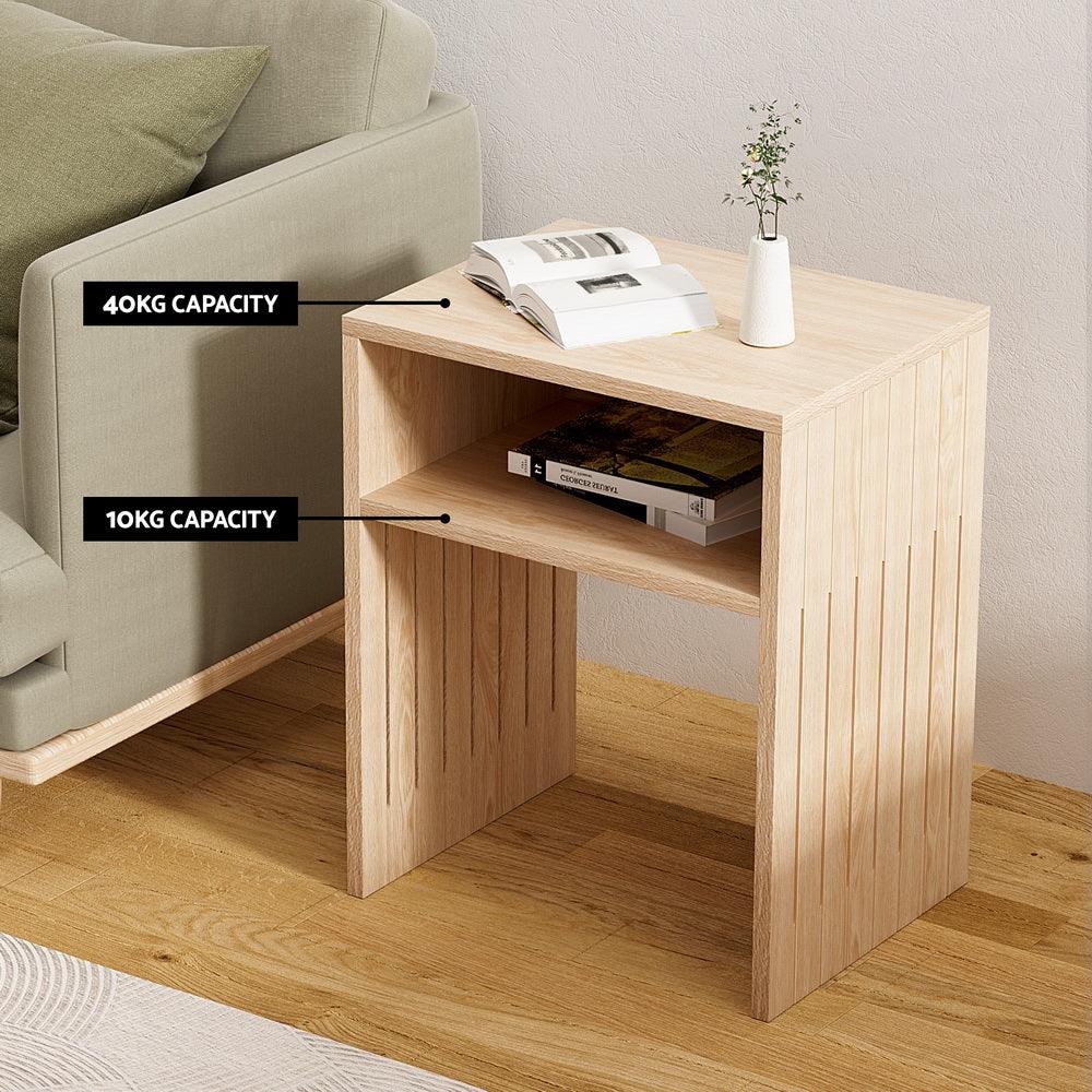Artiss Coffee Table Storage Shelf Fluted Side Pine - Harrogates