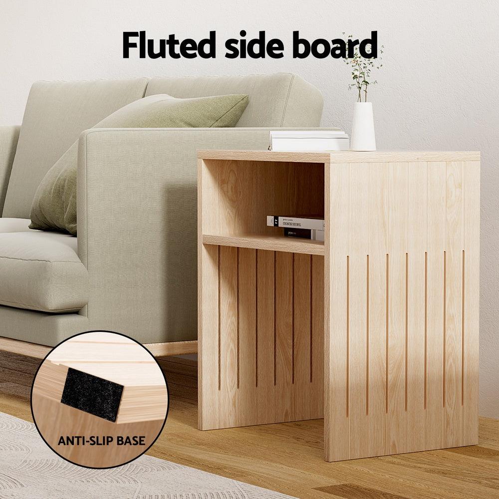 Artiss Coffee Table Storage Shelf Fluted Side Pine - Harrogates