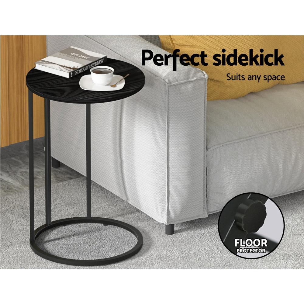 Artiss Coffee Table Side Table Round Black Martha - Harrogates