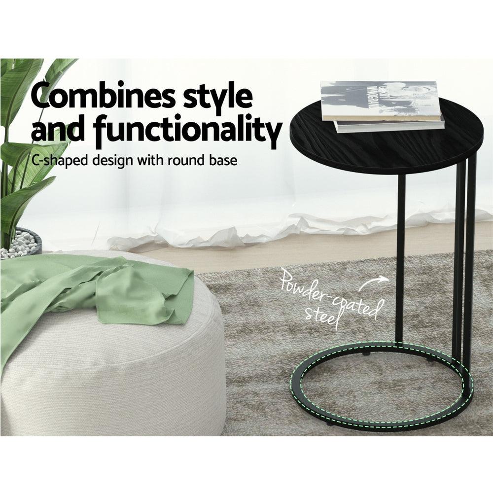 Artiss Coffee Table Side Table Round Black Martha - Harrogates