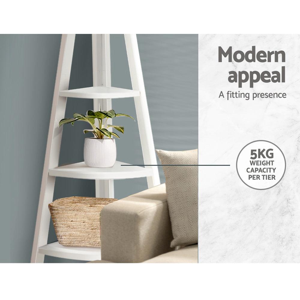 Artiss Bookshelf Corner Shelf 5 Tiers - CANE White - Harrogates