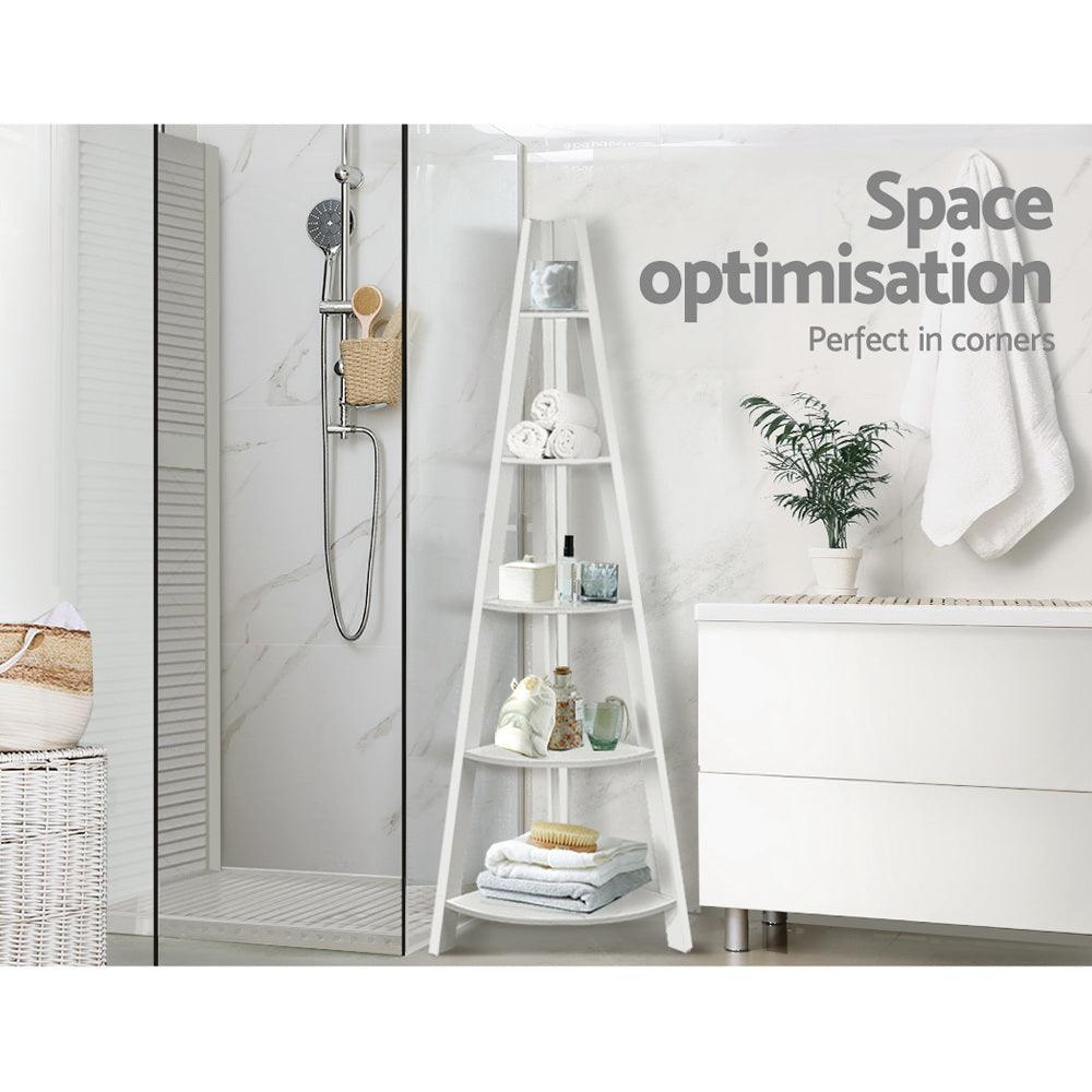 Artiss Bookshelf Corner Shelf 5 Tiers - CANE White - Harrogates