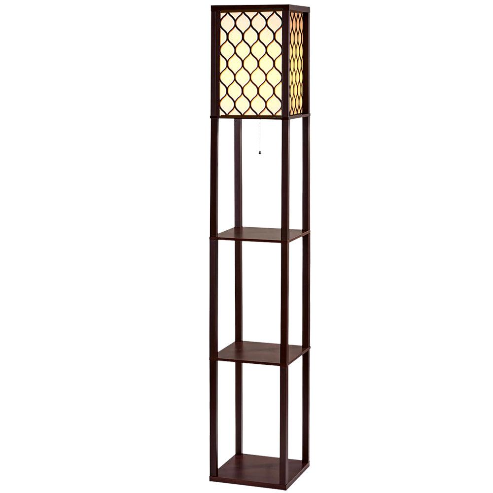 Artiss Floor Lamp 3 Tier Shelf Storage LED Light Stand Home Room Pattern Brown - Harrogates