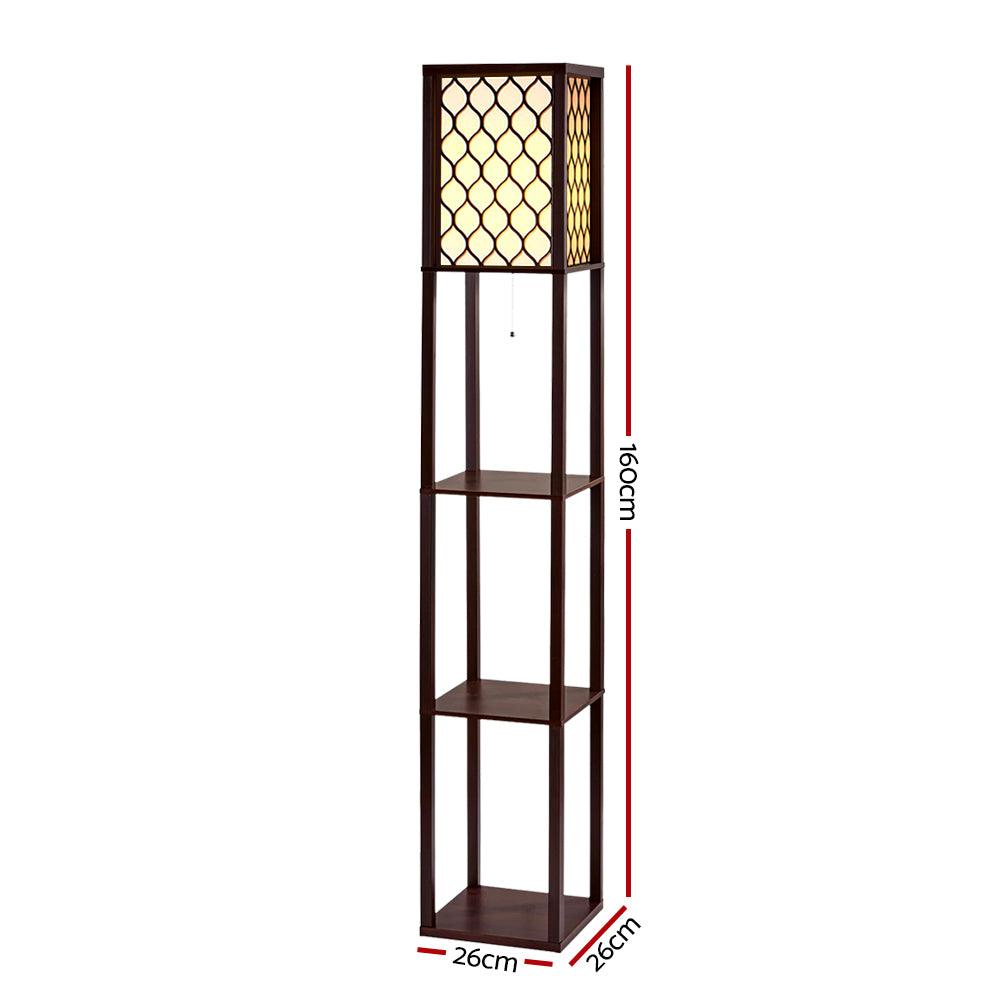 Artiss Floor Lamp 3 Tier Shelf Storage LED Light Stand Home Room Pattern Brown - Harrogates