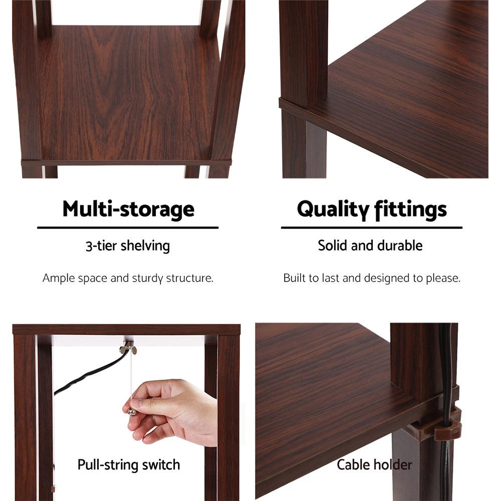 Artiss Floor Lamp 3 Tier Shelf Storage LED Light Stand Home Room Pattern Brown - Harrogates