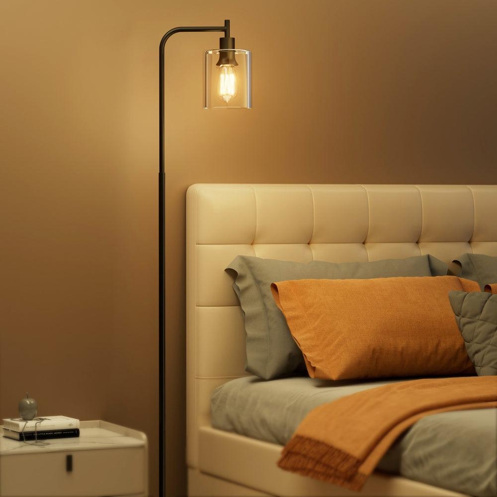 Artiss Floor Lamp Light Stand Modern Home Living Room Office Reading Glass Shade Black - Harrogates