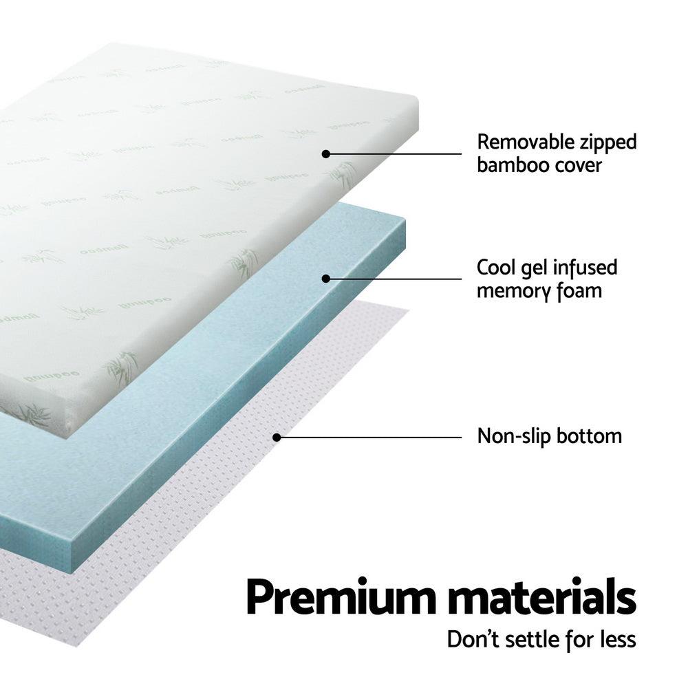 Giselle Bedding Memory Foam Mattress Topper Cool Gel Bed Mat Bamboo 10cm Single - Harrogates