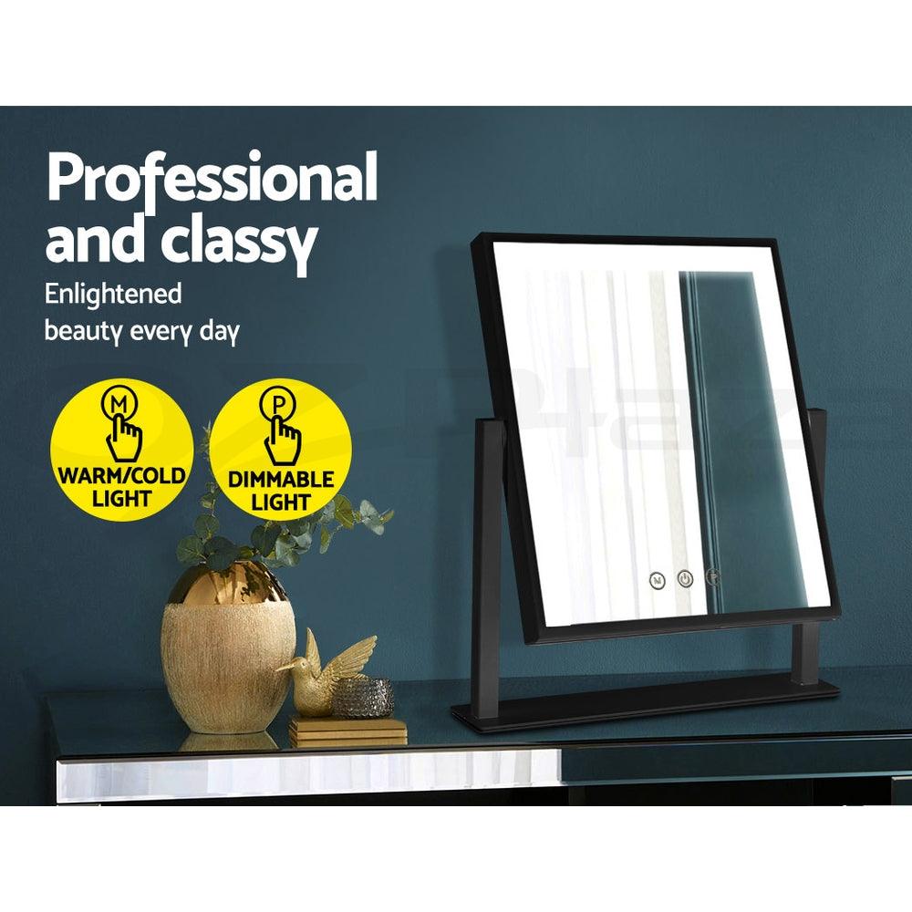 Embellir Makeup Mirror 25x30cm Hollywood Vanity with LED Light Rotation Black - Harrogates